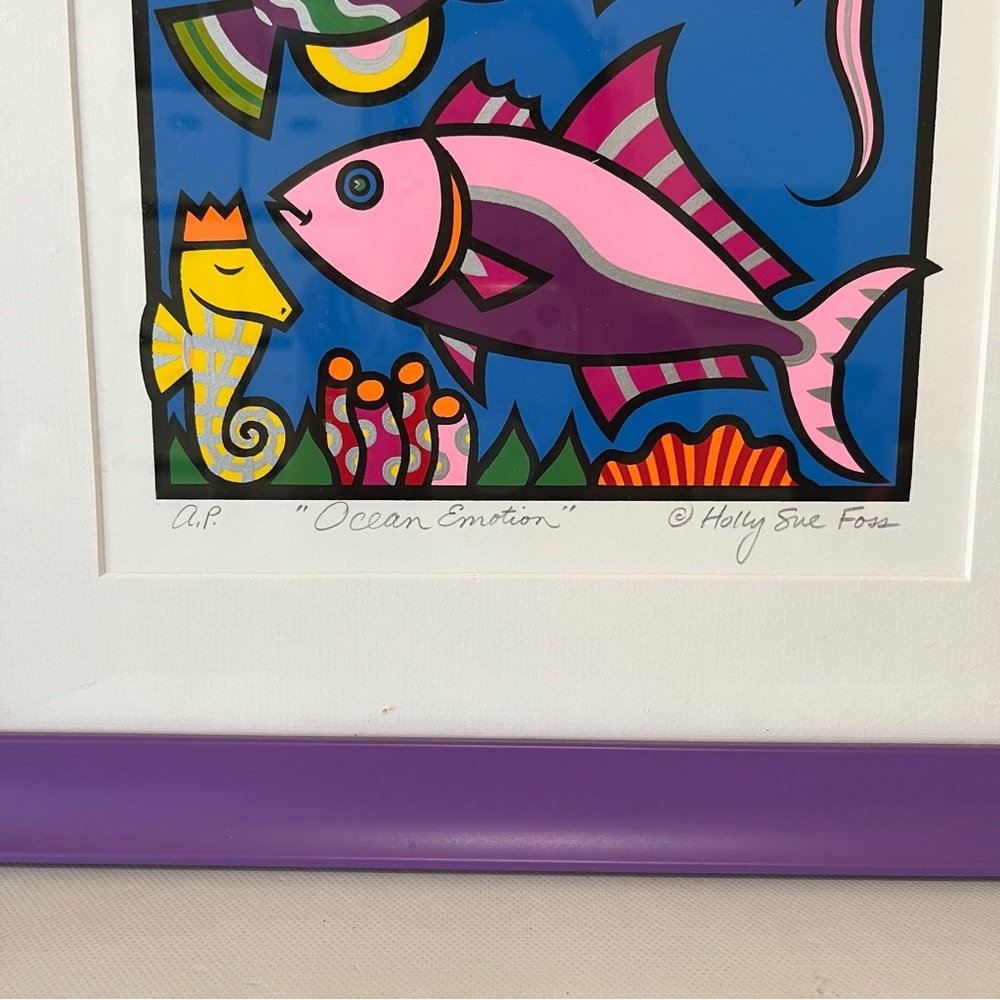 Holly Sue Foss Signed Art Colorful Fish Ocean Emotion Framed Art - Picture 2 of 5